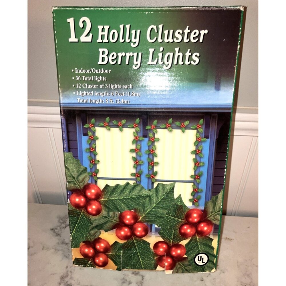 Sterling 12 Holly Berry Clusters 36 lights Vintage Christmas decor  NOS